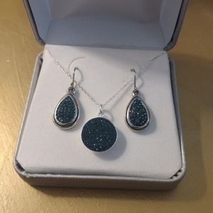 Crystal Earrings and Necklace Sterling Silver